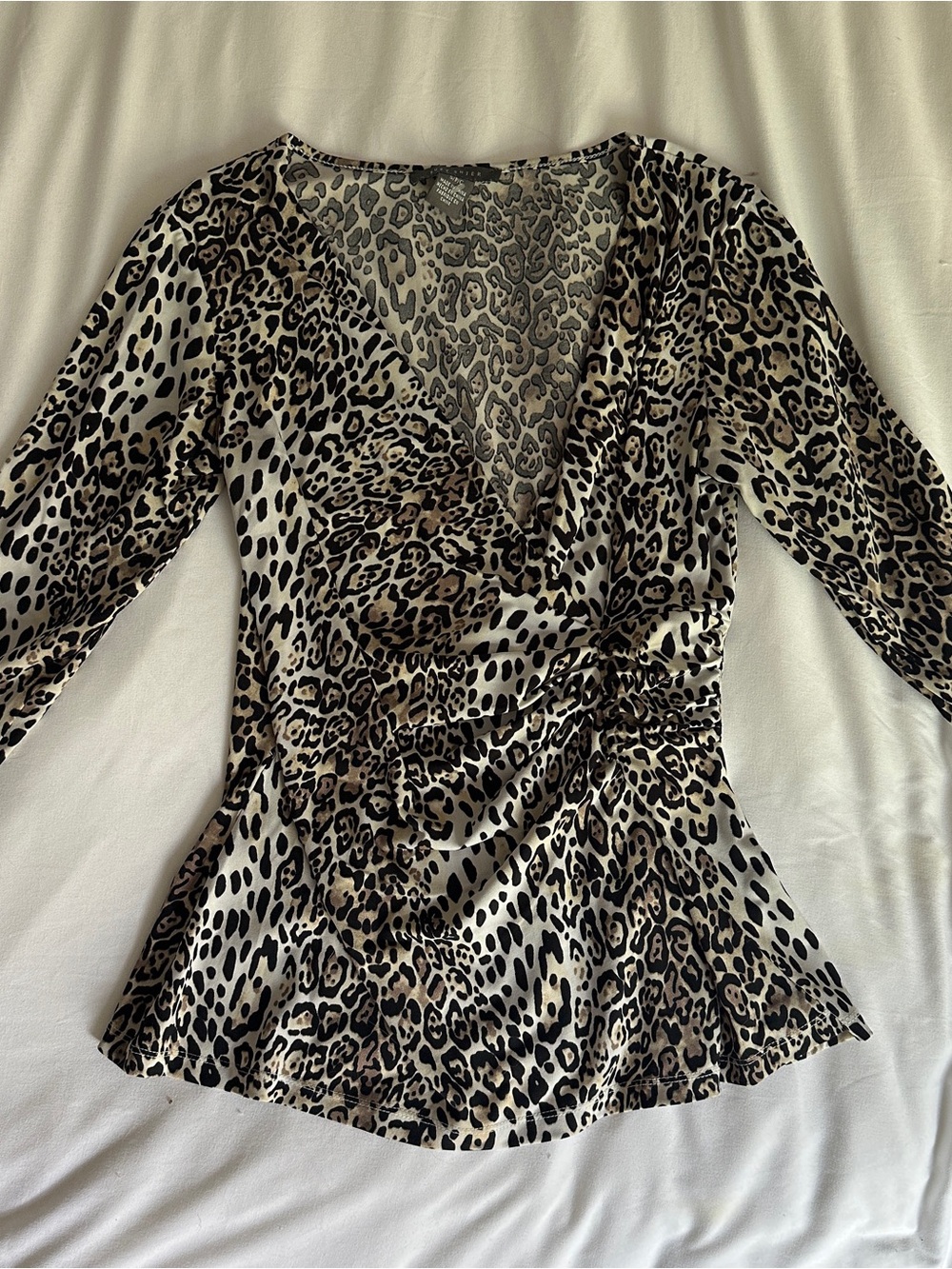 Vintage Y2K Suzy Shier 3/4 Sleeve Leopard Print Ruched Top